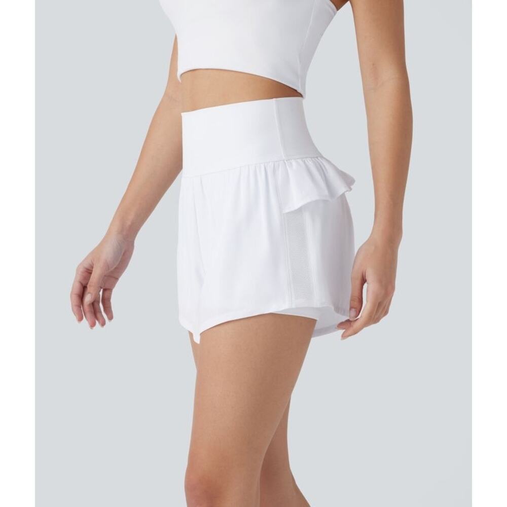 NEW‎ Halara Breezeful Ruffle Shorts White 2in1 Yoga Athletic Tennis Skort Gym